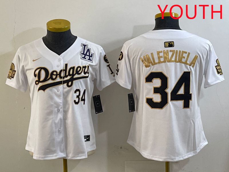 Youth Los Angeles Dodgers #34 Valenzuela White Gold Game 2025 Nike MLB Jersey style 4